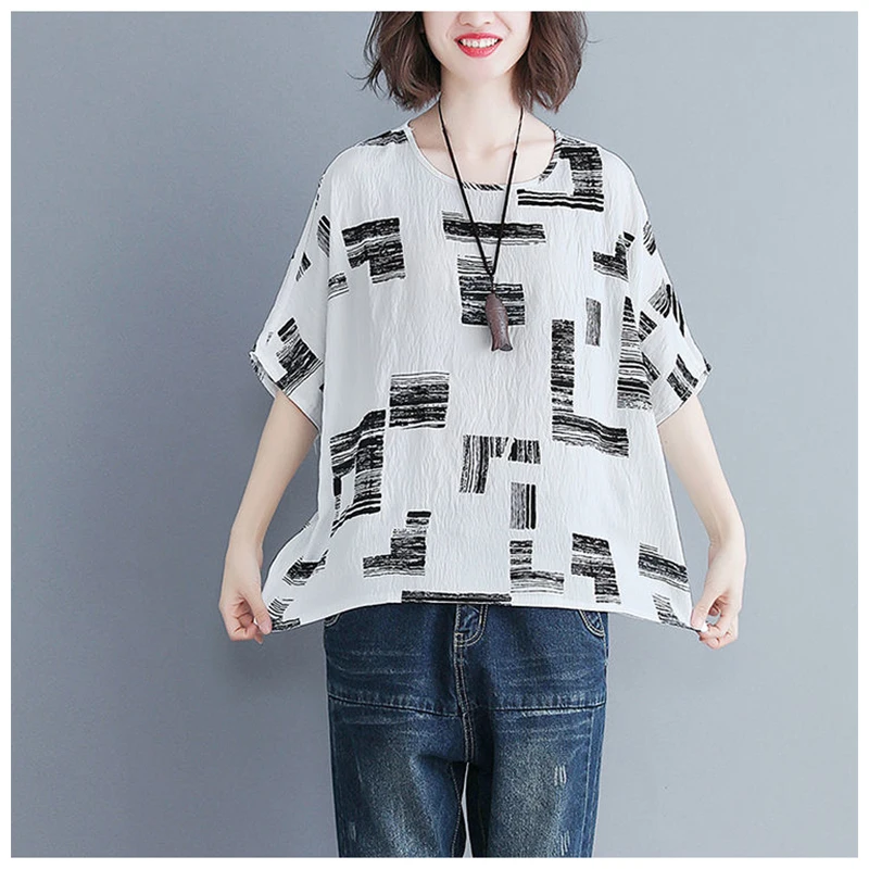 Women Summer Vintage Cotton and Linen Loose Fashion O-neck Short Sleeve T-Shirt Women Clothes Casual All-match Appear Thin Tops