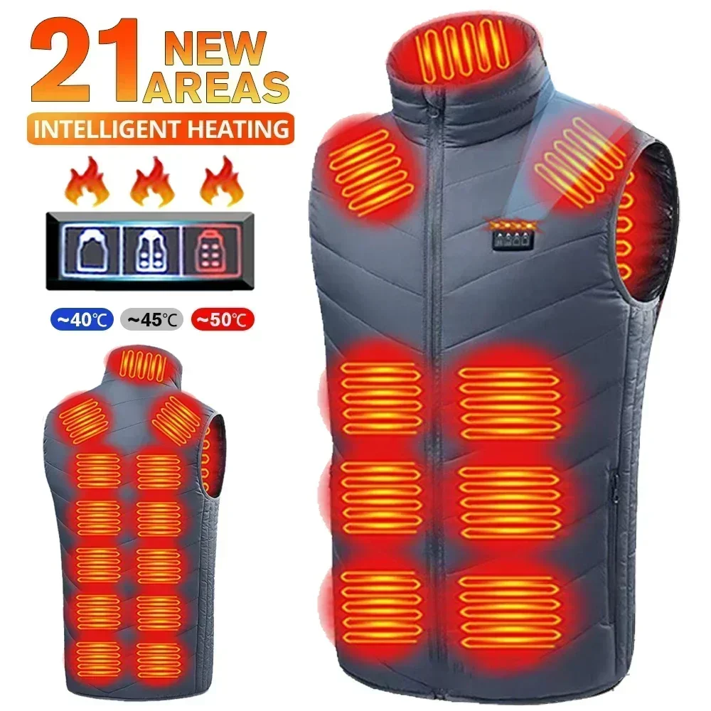 17Areas Heating Vest Men Winter USB Smart Temperature Control Jacket Self-heating Clothes Women Snow Lightweight Sleeveless Coat