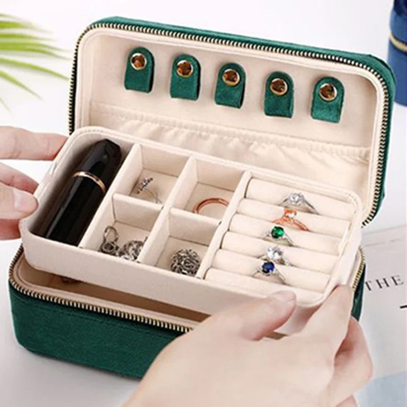 

Velvet Jewelry Box Large Capacity Earring Ring Storage Boxes Portable Travel Necklace Organizer Box Double-layer Jewelry Boxes