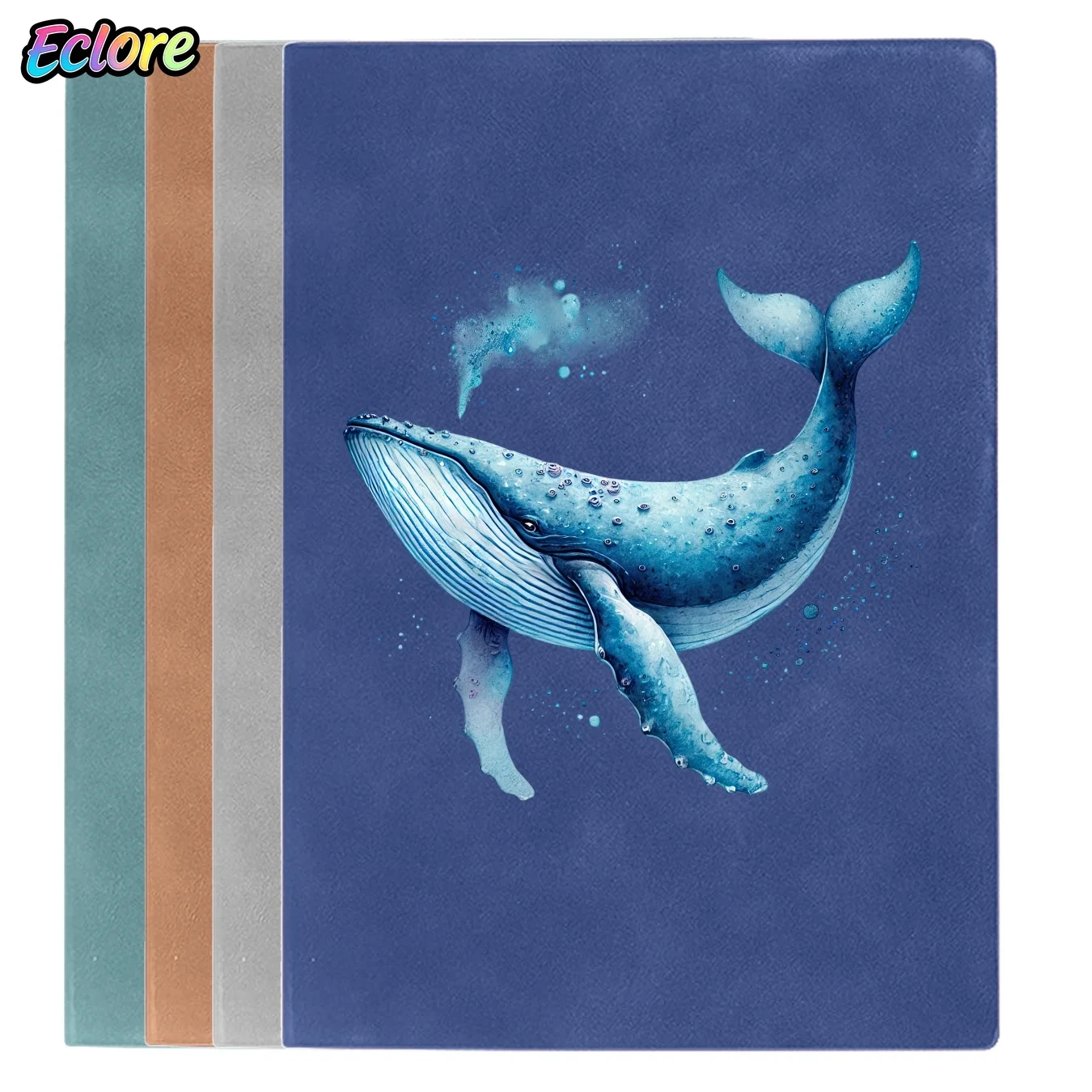 Vintage Leather Notebook with Watercolor Blue Whale Pattern for Study, Work, Birthday Gift, Business Meeting, University Journal