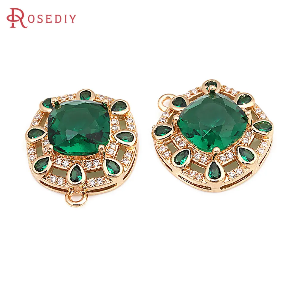18K Gold Color Brass and Zircon Square Charms Pendants High Quality Jewelry Making Necklace Earrings Accessories for Women