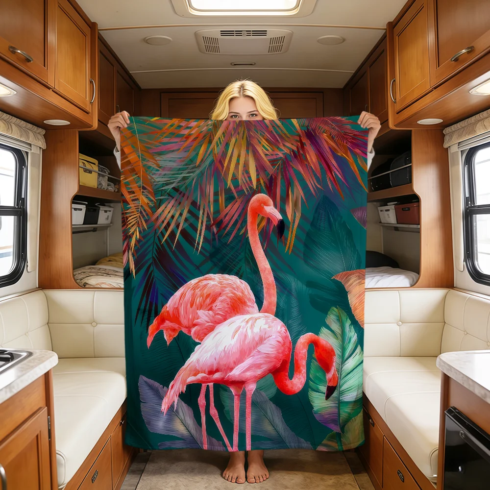 Fashion Art Flamingo Tropical Plants Soft Warm Plush Blanket For Dorm Sofa Living Room Pet Hogar Bedroom Gift Nap Home Flannel