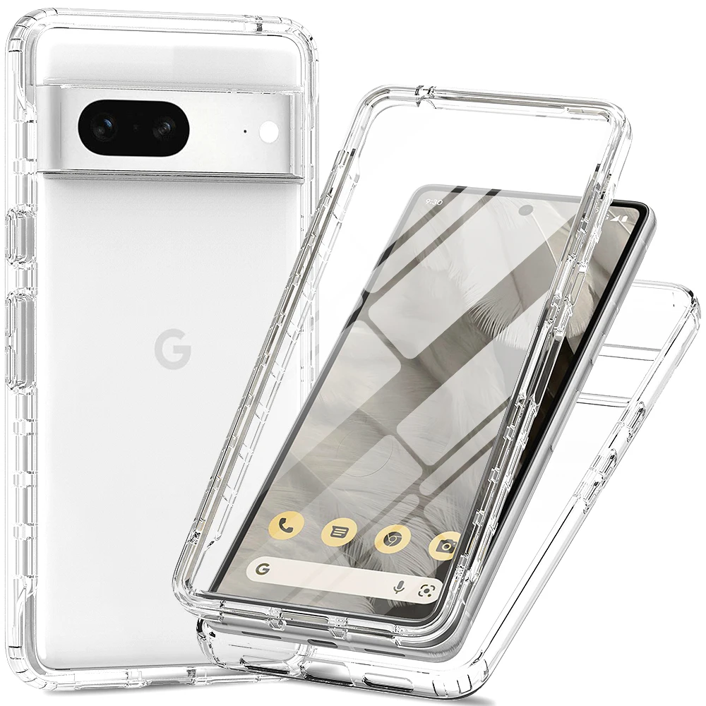 Clear Full Body Rugged Protective Phone Case For Google Pixel 7 Pro, Built-in Screen Protector Fit Pixel 7/7A Phone Case