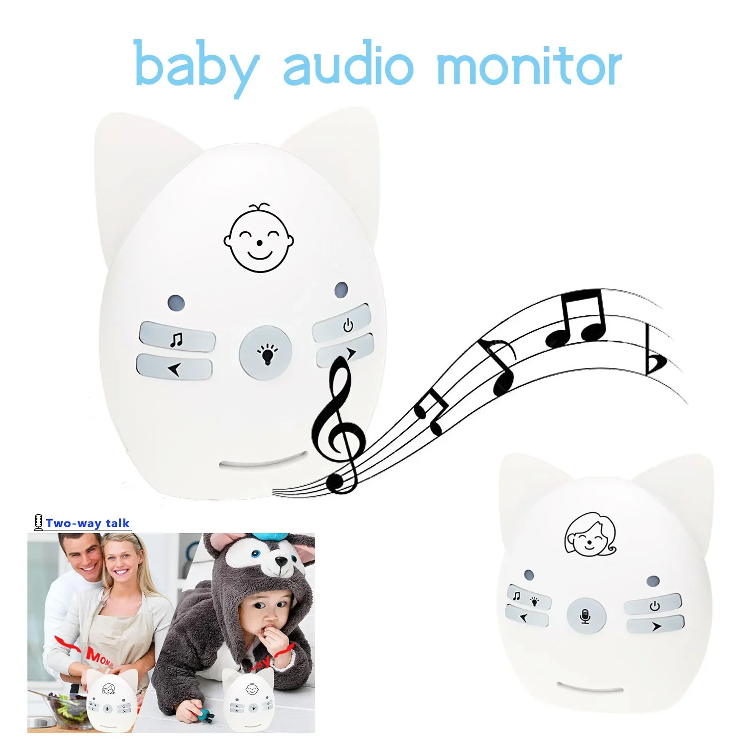 2.4GHz Wireless Infant Baby Monitor V20 Portable Audio Walkie Talkie Kits Baby Phone Alarm Kids Radio Intercoms Nanny Babysitter