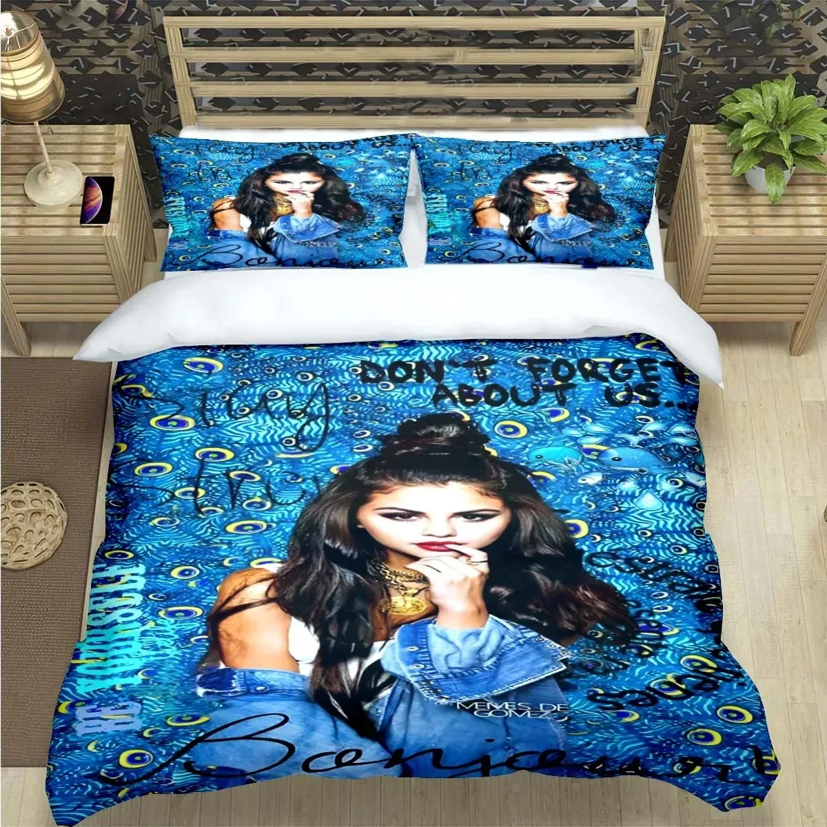 Juego de Ropa de Cama con Estampado de la Cantante Famosa S-Selena G-Gomez, Juego de Funda de Edredón, Juego de Edredón, Juego de Ropa de Cama de Lujo, Regalo