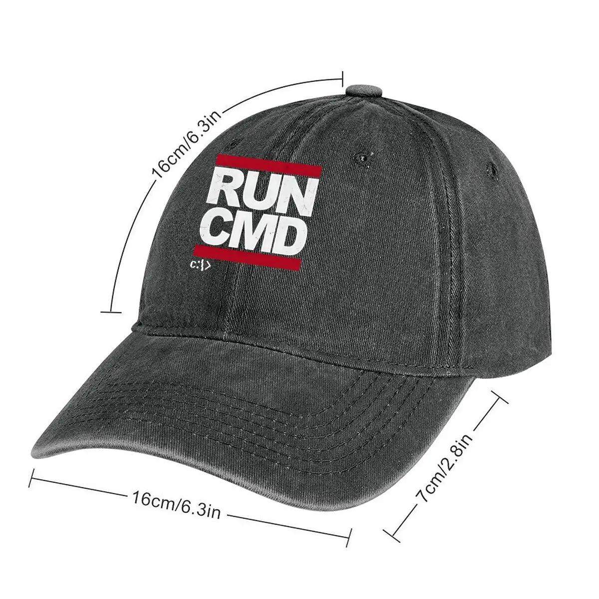 Run Cmd - Bold، Text، Red، Tech - قبعة بيسبول مغسولة بتصميم تحت عنوان