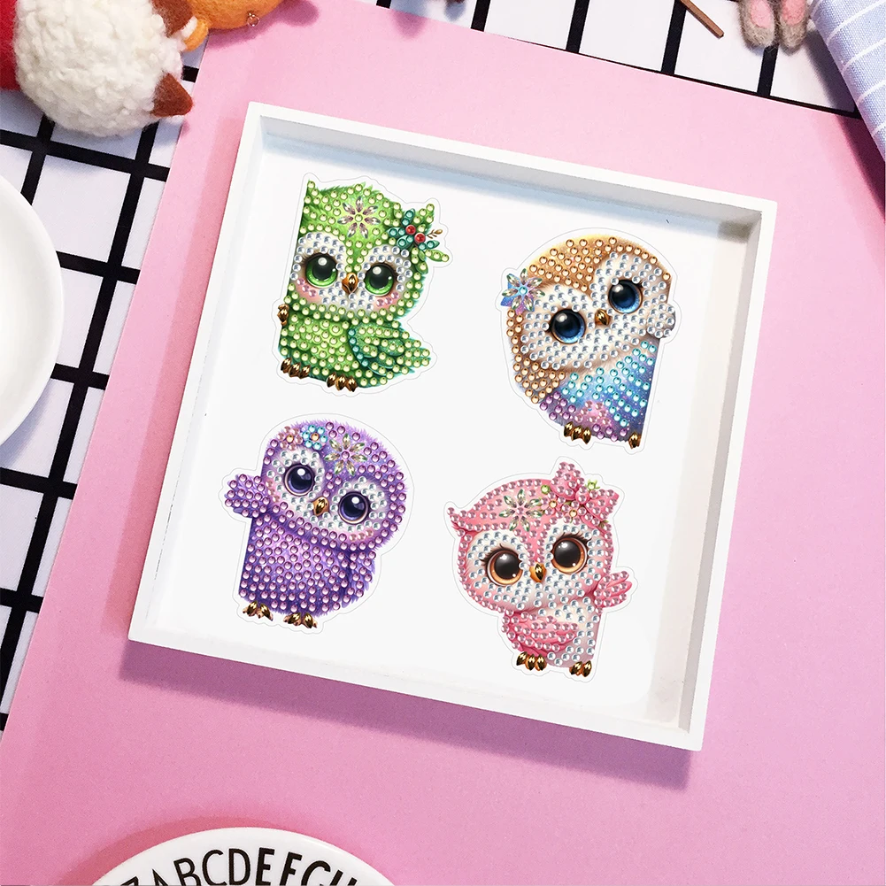 6PCS DIY Full Drill Special Shaped Diamond Painting Fridge Magnet Sticker Diamond Embroidery Owl Moon Home Kitchen Decoration