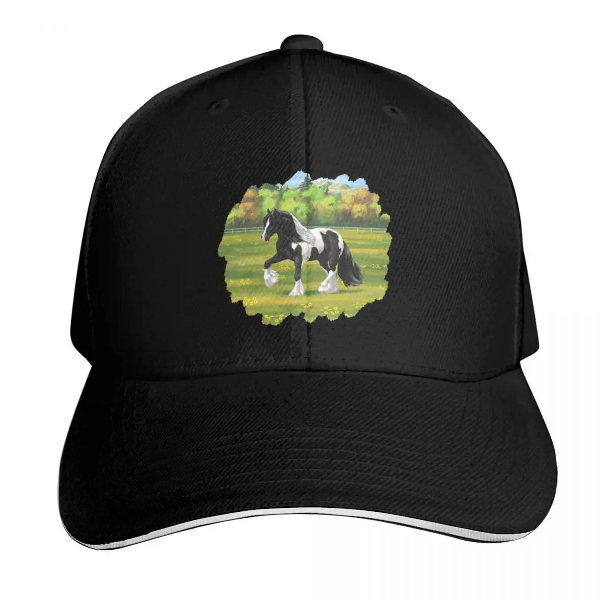 Black Pinto Piebald Gypsy Vanner Irish Cob Draft Horse Baseball Cap Military Cap Man Golf Wear Hat Beach Female Men's