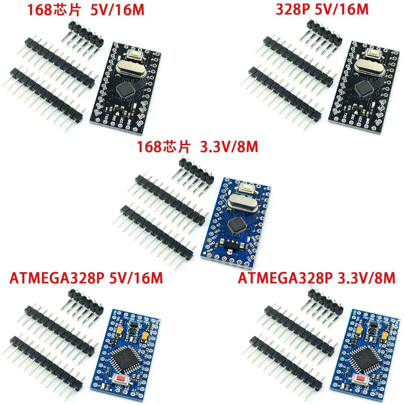 Pro Mini 168/328 Atmega168 3.3V 5V 16M / ATMEGA328P-MU 328P Mini ATMEGA328 5V/16MHz For Arduino Compatible For Nano Module