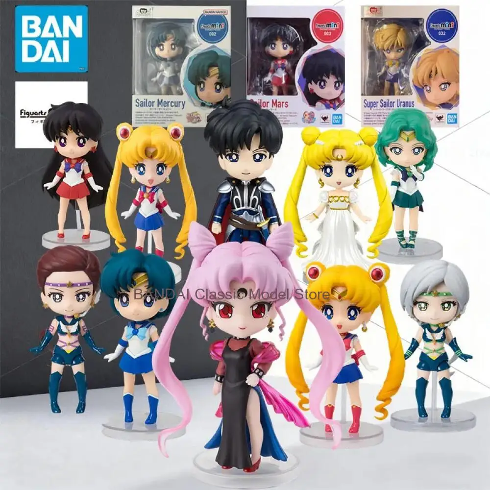 

Оригинальный набор для сборки модели BANDAI Figuarts Mini Sailor Moon: фигурки Сейлор Чиби Цукино Усаги и Хино Рей, аниме-модели для мальчиков, 100 мм