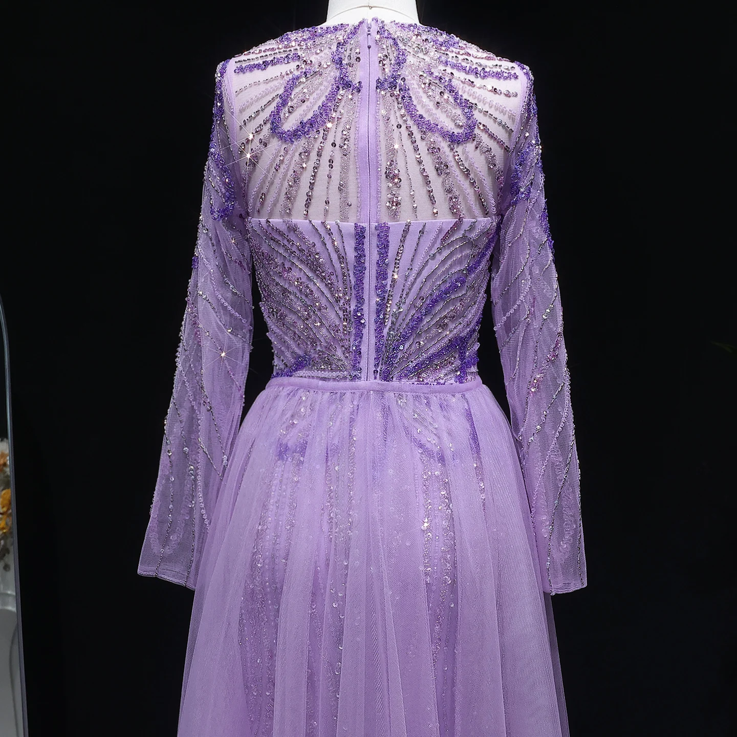 Sharon Said Dubai Luxuriöses Flieder-Abendkleid mit hohem Seitenschlitz, Weinrot, Grün, Damen-Abendkleider SS160, individuell anpassbar – Detail 12