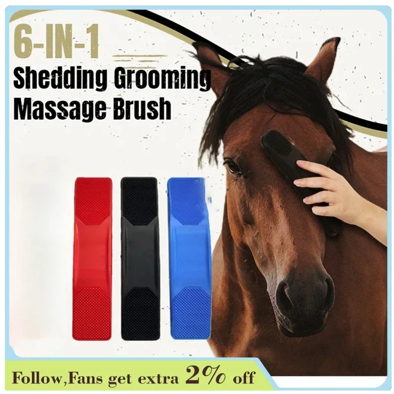 Horse Grooming แปรงนวดทําความสะอาดหมัด Tick Removal ยางผมหวีอุปกรณ์เสริม Body Mane 6 In 1 หางขนแปรงขี่