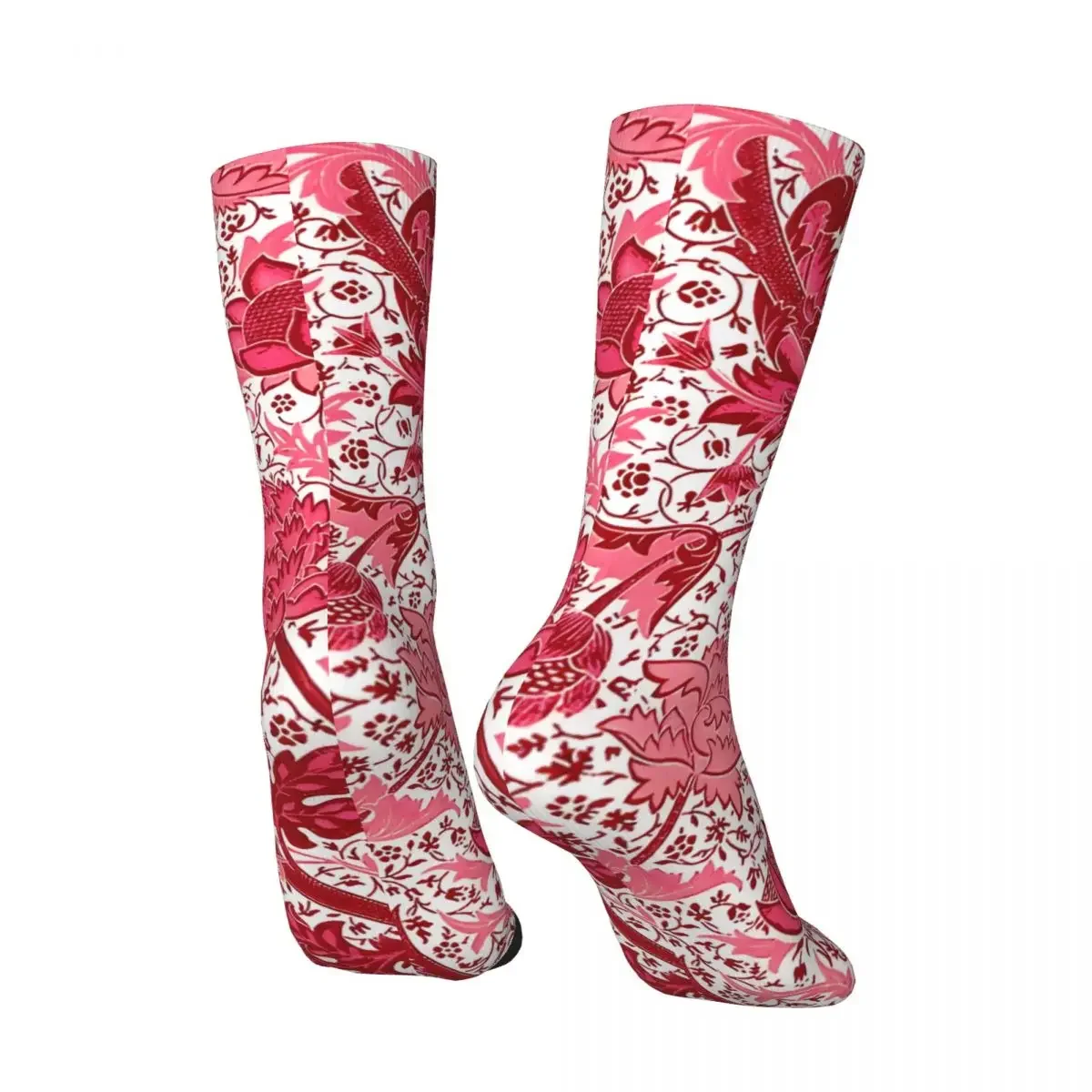 William Morris Jacobean Floral, Coral Pink Men's Socks Vintage Harajuku Street Style Novelty Casual Crew Sock