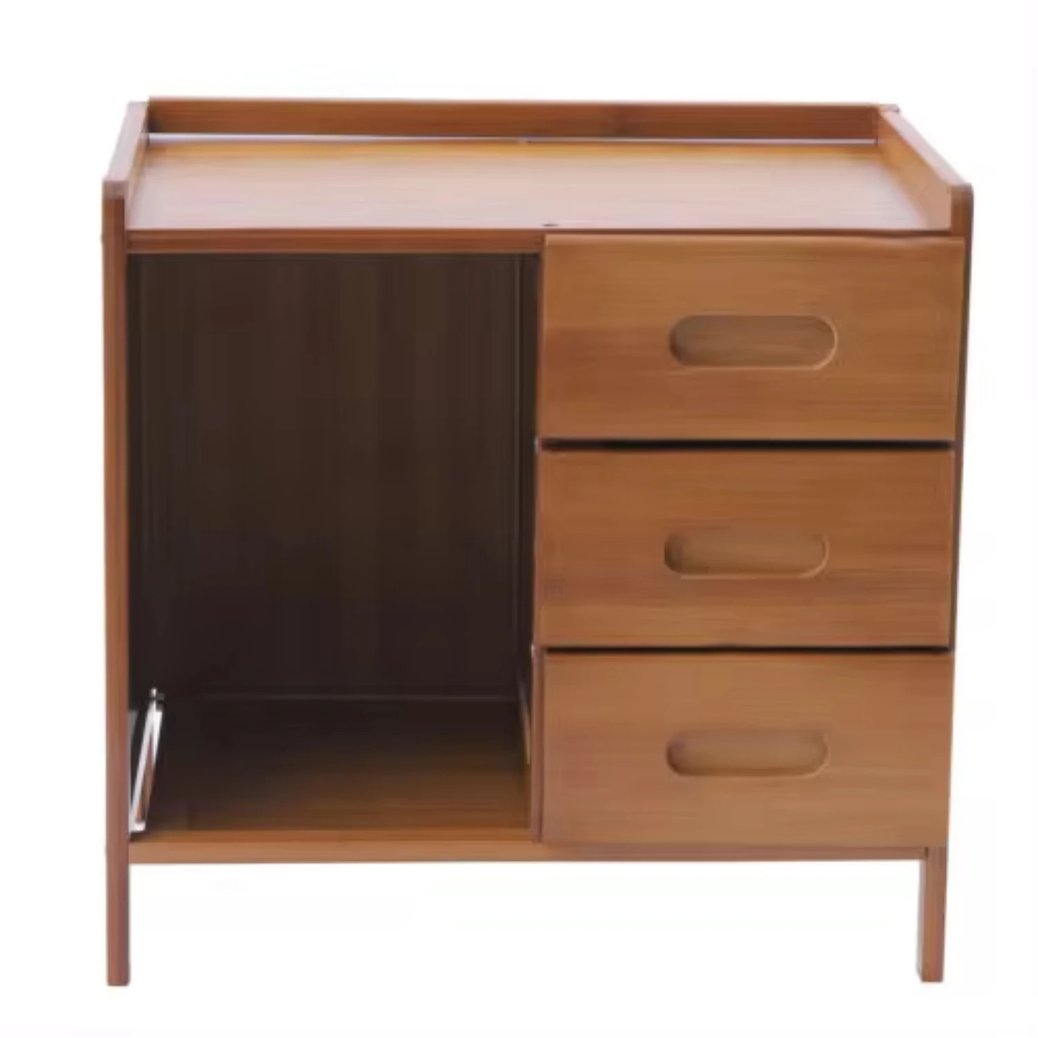 Bamboo Bedside End Table Brown Nightstand with Drawers and Open Shelf Sofa Side Stand Cupboard  Living Room Bedroom Or Office