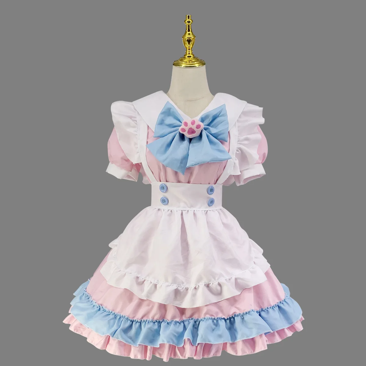 Vestido de Lolita de alta calidad, bonito traje de sirvienta con volantes rosas, lazo Kawaii, Nudo, pata de gato, chica japonesa, disfraces de Cosplay JK, S-5XL diario
