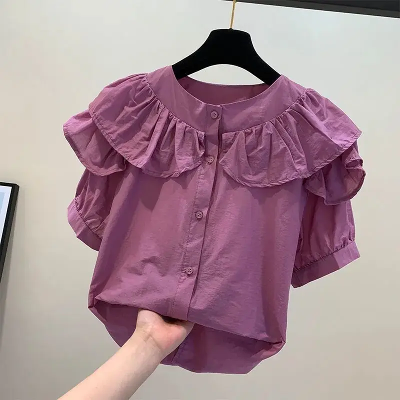 

2026 Woman Tatting Solid T-shirt Summer Elegant Casual Polyester Women Shirt Tops Special Counter