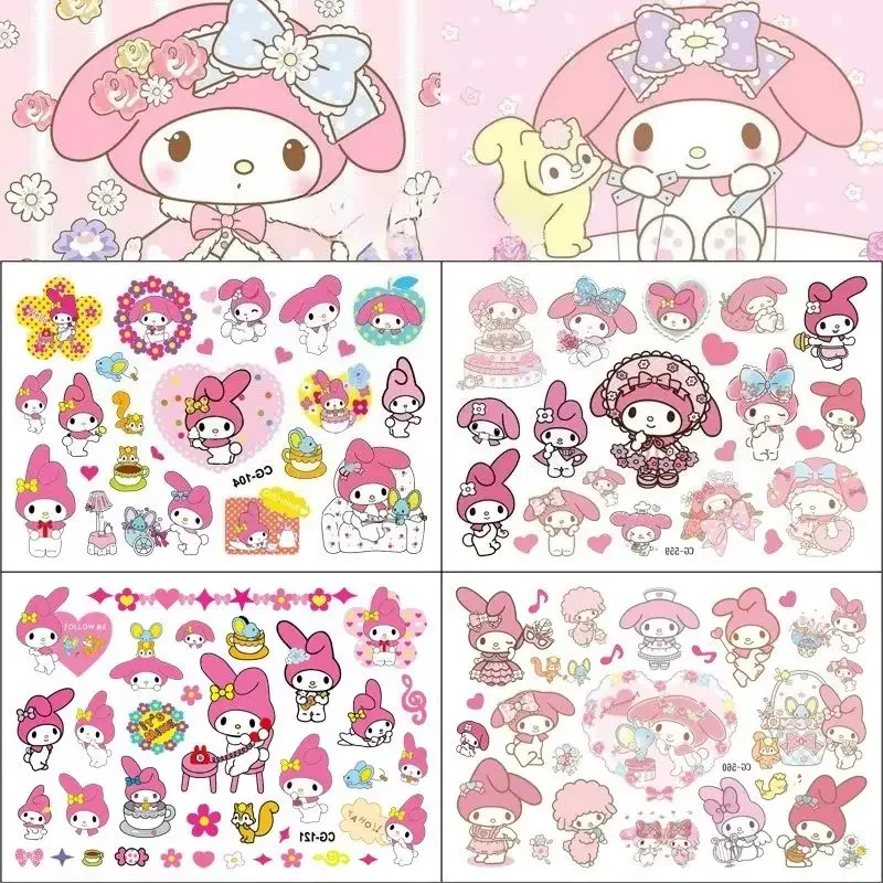 My melody tatuagem adesivos à prova dwaterproof água bonito adesivo anime festa de aniversário suprimentos decoração para crianças recompensa brinquedo presente natal