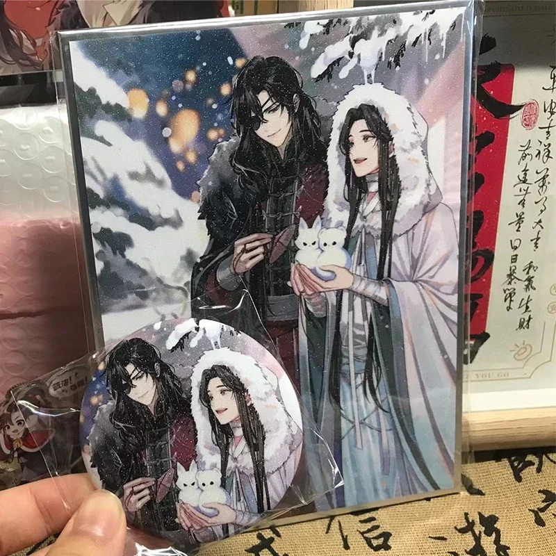 2Pcs/Set Heaven Official's Blessing Postcard Card With 58mm badge Tian Guan Ci Fu Xie Lian Hua Cheng colored paper decorative