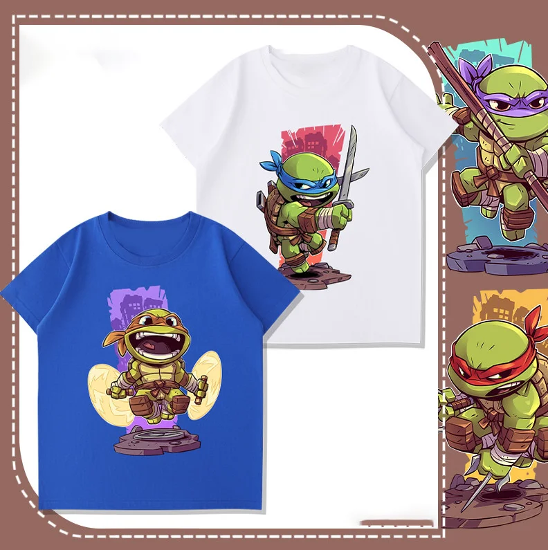 Nickelodeon Ninja Turtles Children's Summer Cartoon Boys' Short-Sleeved Soft and Comfortable T-Shirt Pure Cotton Shirt