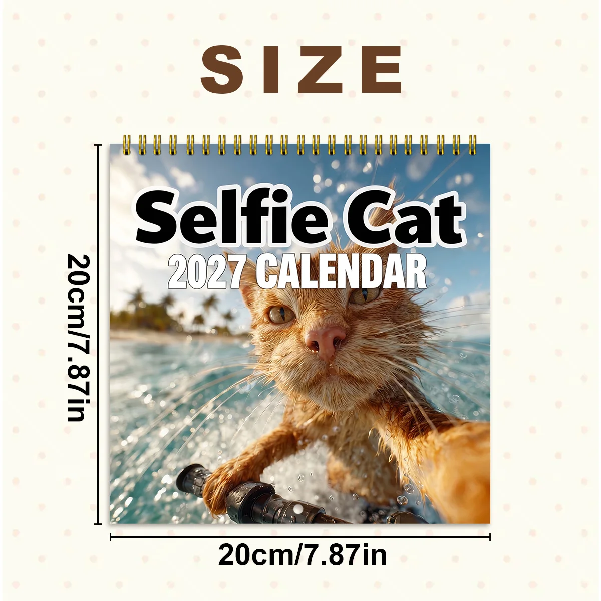 2027 Spiral Wall Calendar,Funny Selfie Cat Beach Ocean Scenery Art, 12‑Month Monthly Planner Home Wall Decor Gift for Cat Lovers
