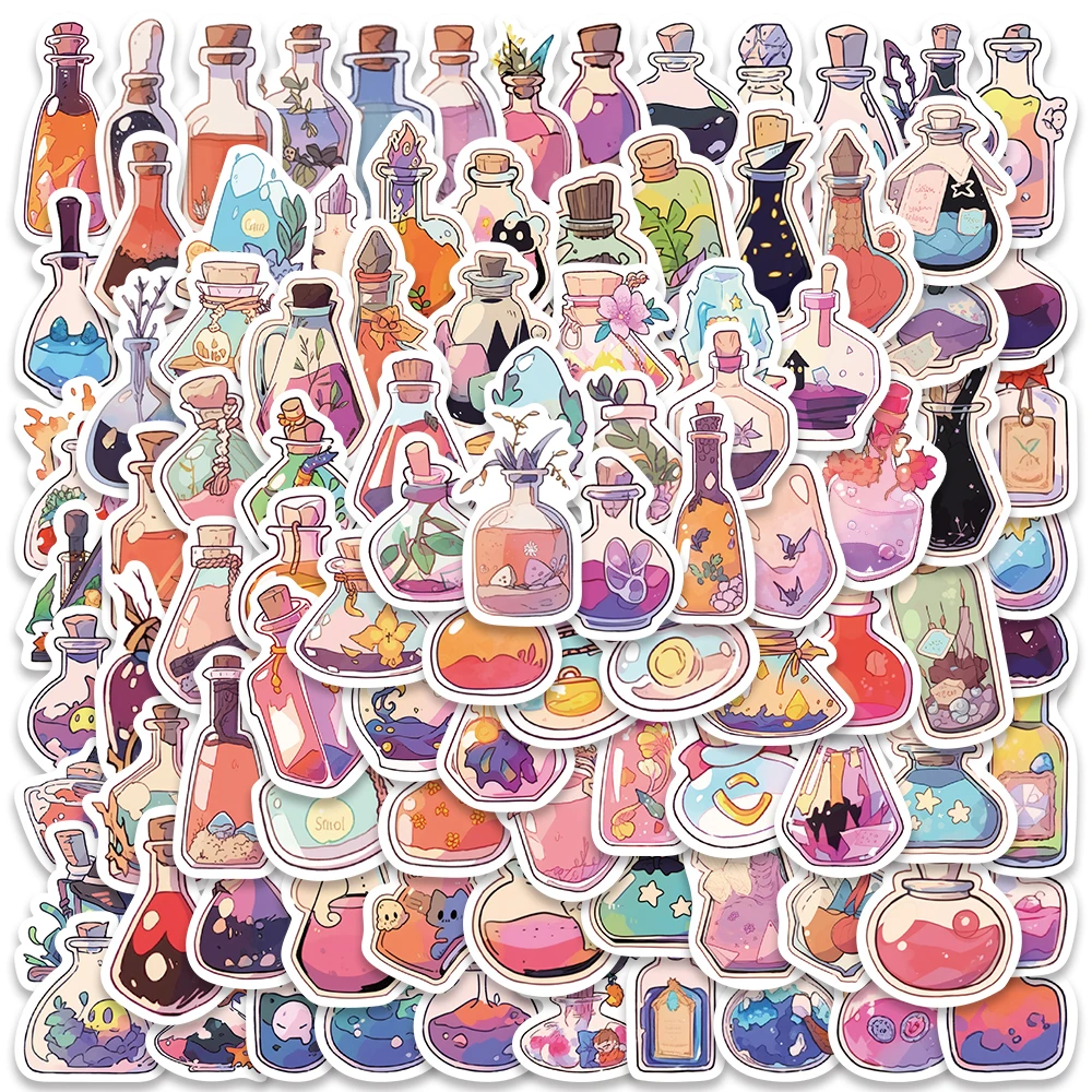 

100pcs Magic Bottle Pink Cartoon Cute Stickers Computer Guitar Fridge Water Bottle Wall Decoration Decals Kids Gift Sticker