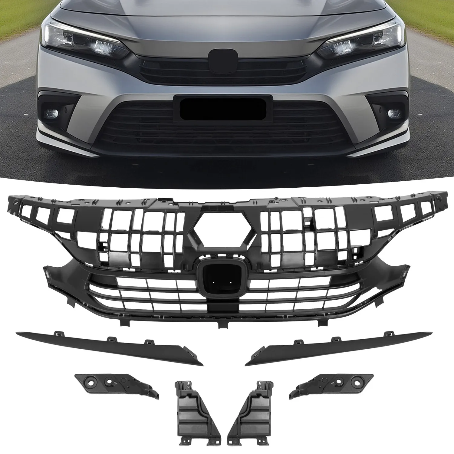 

For Honda Civic Sport Sedan 2022 2023+ Front Bumper Upper Grill Grille Kit