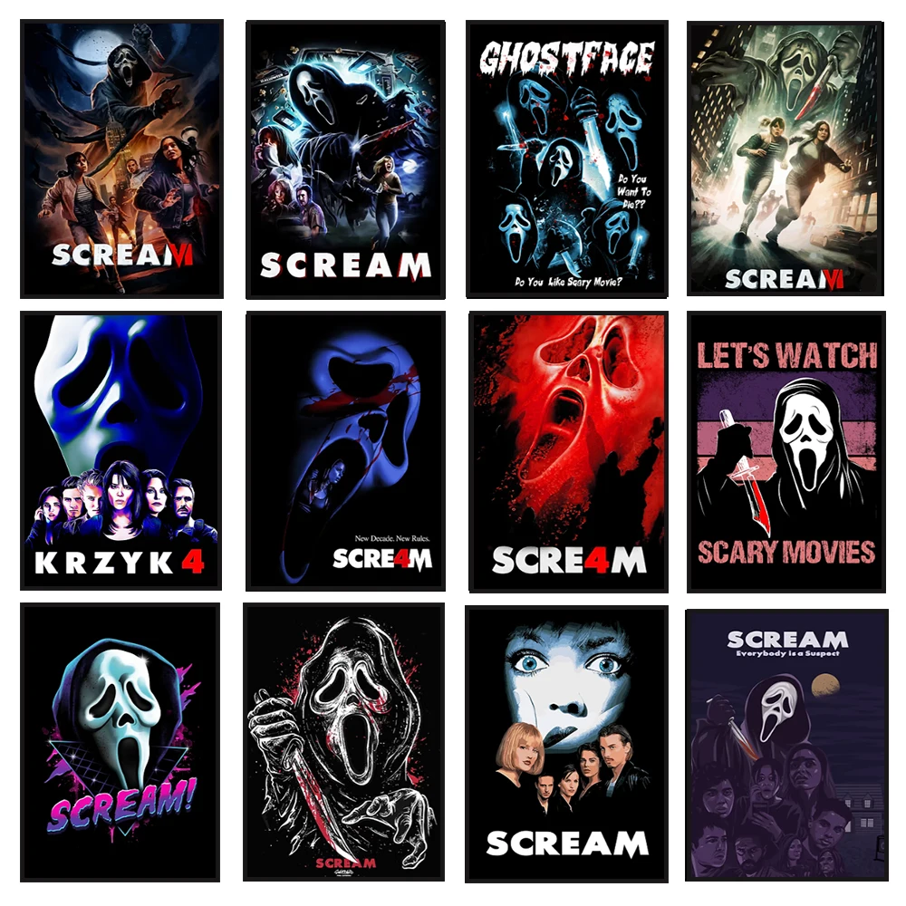 SCREAM Art Poster for Horror Movies, Printed Canvas Art for Movie Cover Characters, Used for Room Wall Decoration, Frameless