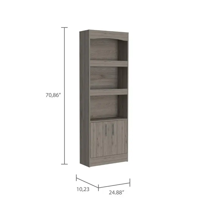 Three-Shelf Bookcase with Double Door Cabinet for Storage & Display
