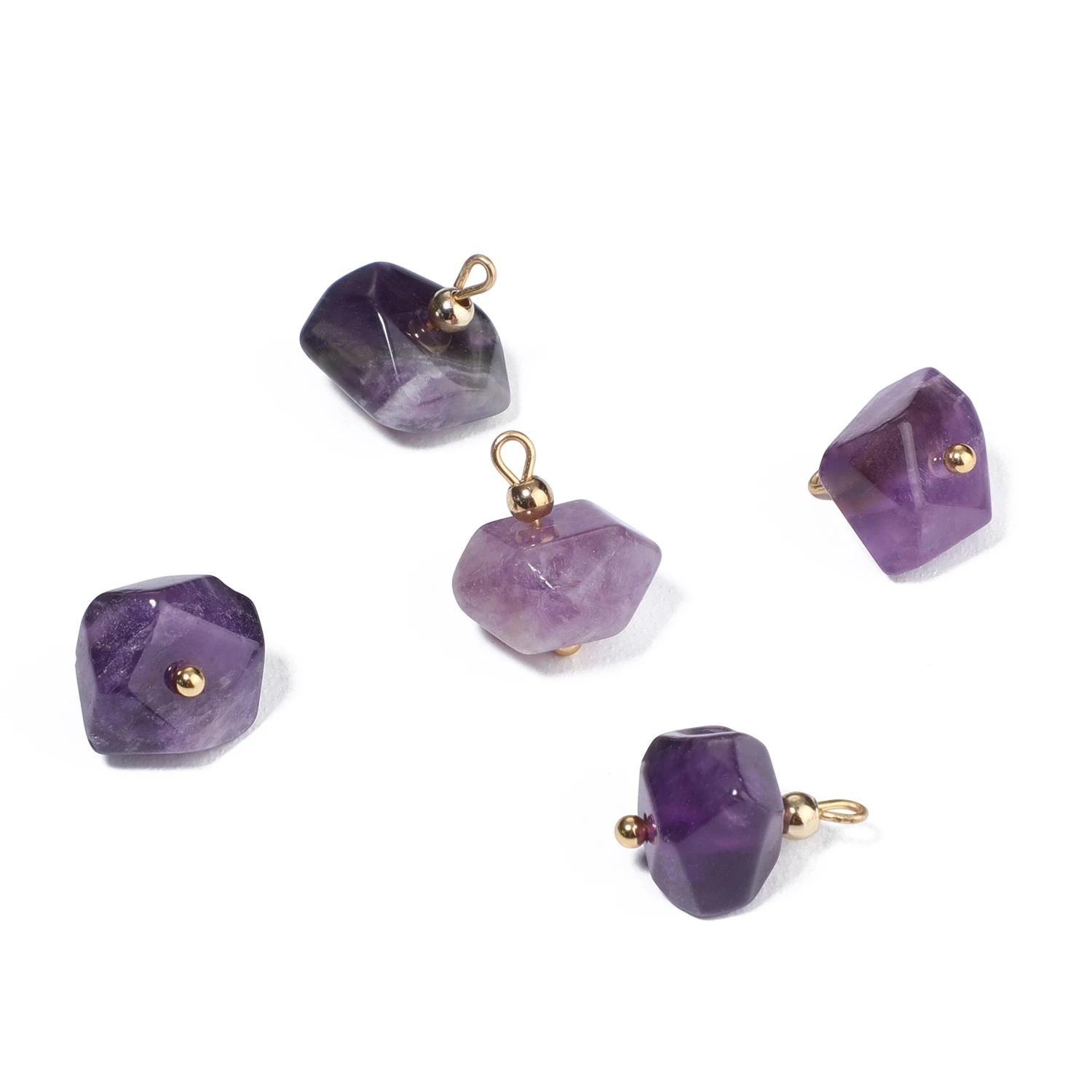 5PCS Natural Stone Polygon Semi-precious Pendant Charms