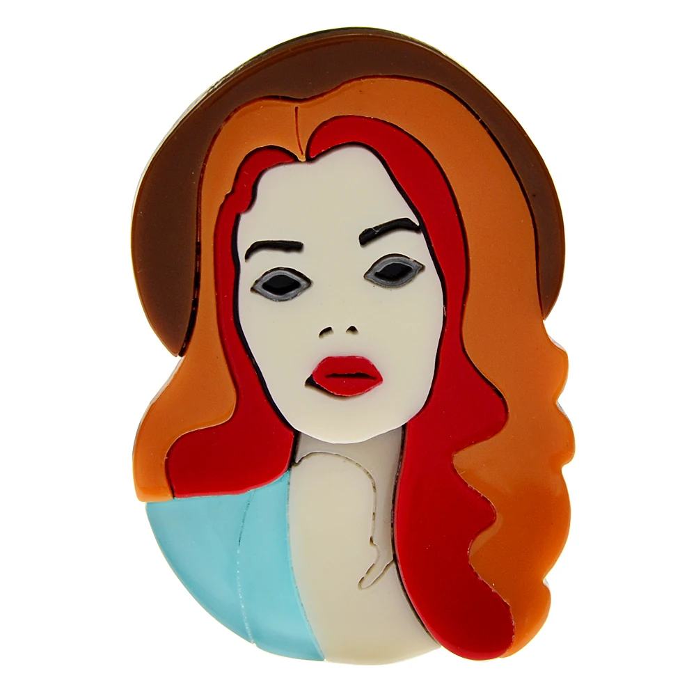 CINDY XIANG Acrylic Beautiful Girl Portrait Brooch Red Hair Wear Hat Pin Aceteate Fiber Jewelry New Design 2022