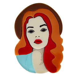 CINDY XIANG Acrylic Beautiful Girl Portrait Brooch Red Hair Wear Hat Pin Aceteate Fiber Jewelry New Design 2022