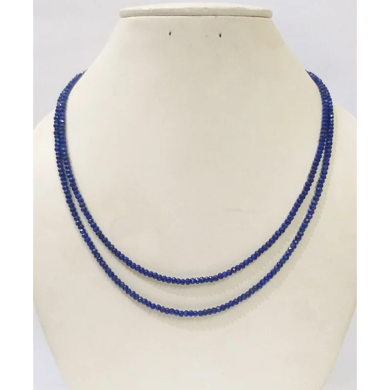 

A+++ Two Layer Blue Sapphire Faceted Round Gemstone Beads Handmade Necklace 18''