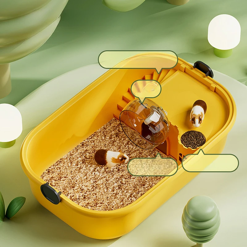 Hamster Cage Panoramic Transparent Skylight Open Built-in Running Wheel Indoor Hamster Cage Breeding Box Hedgehogs Cage