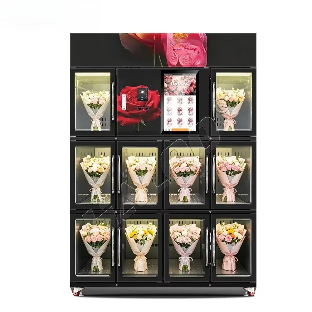 FOODLINE Tourist Attraction Flower Vending Machine Clear Display Window Multi Compartment Fresh Bouquet Storage Cabinet