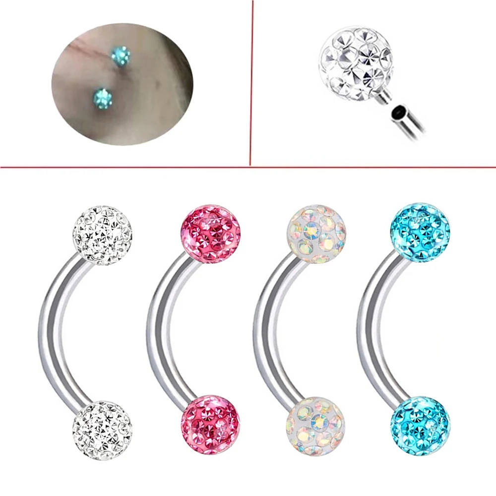 Mehrfarbiger Epoxidkristall, 6–10 mm Stabstahl, Innengewinde, Augenbrauenring, 3/4/5 mm Kugel, gebogenes Langhantel-Augenbrauenpiercing – Detail 2