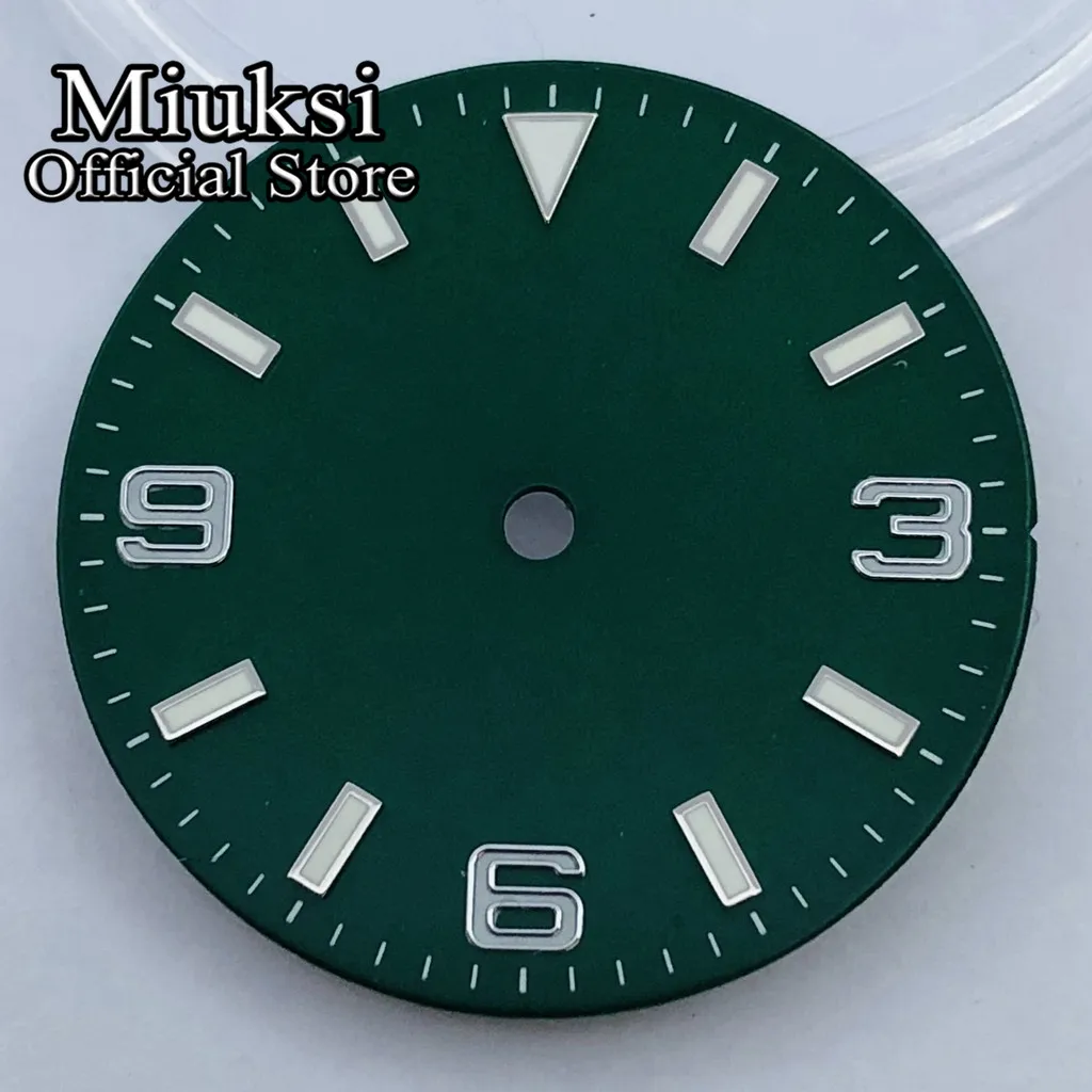 Miuksi 28.5mm black white blue green matte watch dial luminous fit NH35 NH36 ETA2824 2836 Miyota8215 Mingzhu DG2813 3804movement