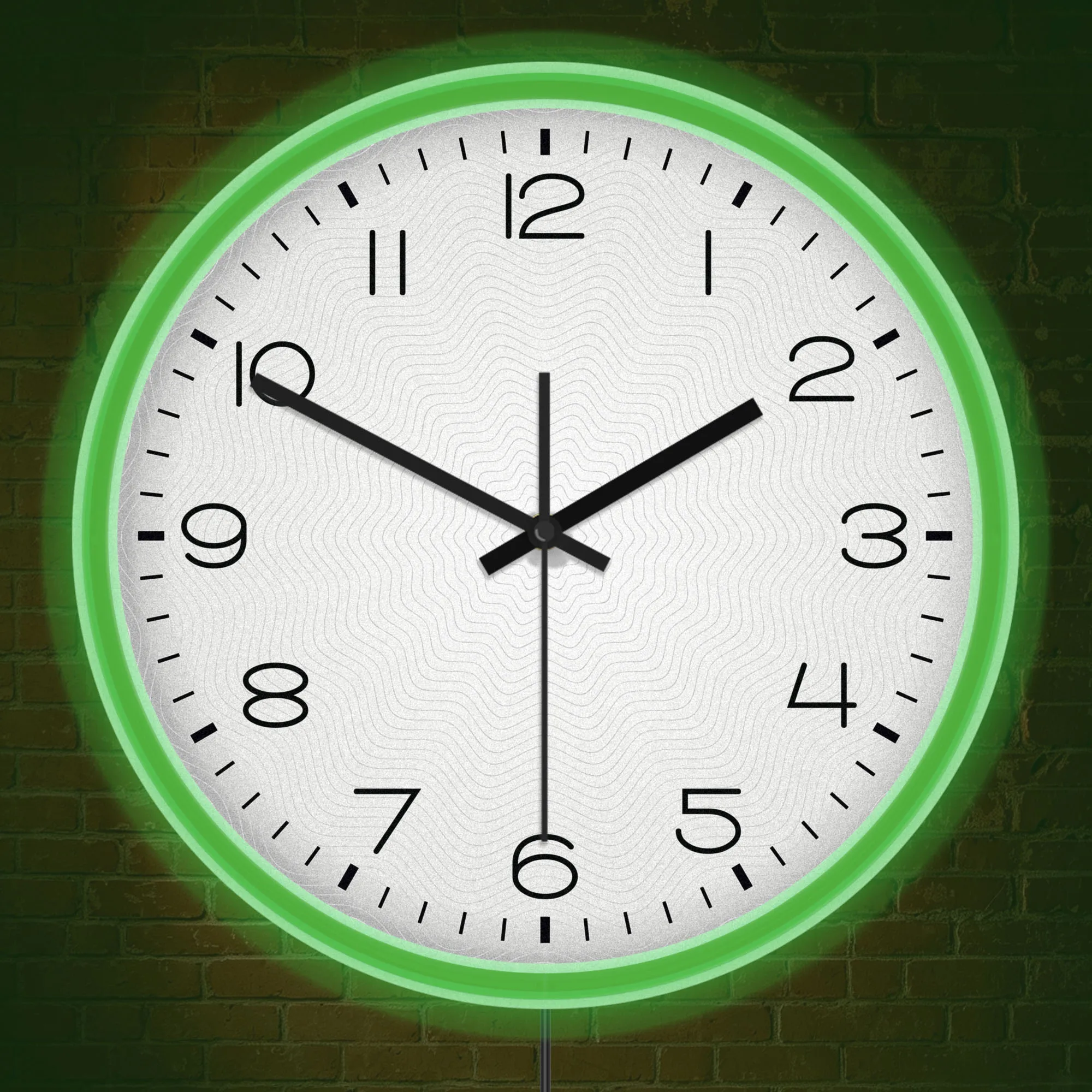 Subtle Wavy Texture Dial LED Neon Lighted Wall Clock Silent Quartz Night Light Clock Glow in Dark for For Bedroom Living Room