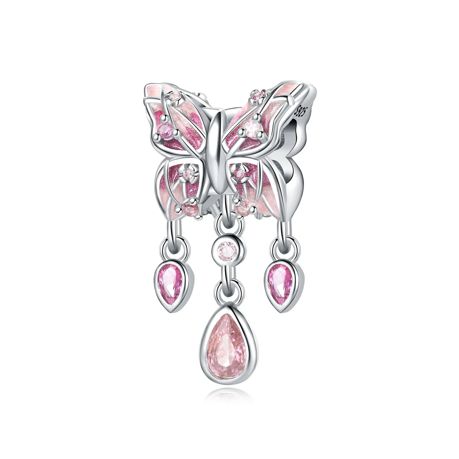 PANPOKI 925 Sterling Silber Rosa Lila Farbverlauf Schmetterling Anhänger Armband Charms Passend für Halskette Schmuck Party Perlen DIY Geschenke