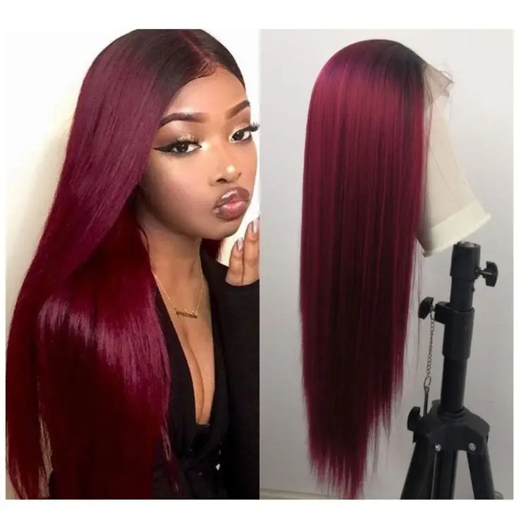 250% الكثافة بورجوندي البرازيلي مستقيم 13x6 HD الدانتيل الجبهة قبل قطعها باروكة من شعر طبيعي 30 بوصة الباروكات الملونة للنساء السود