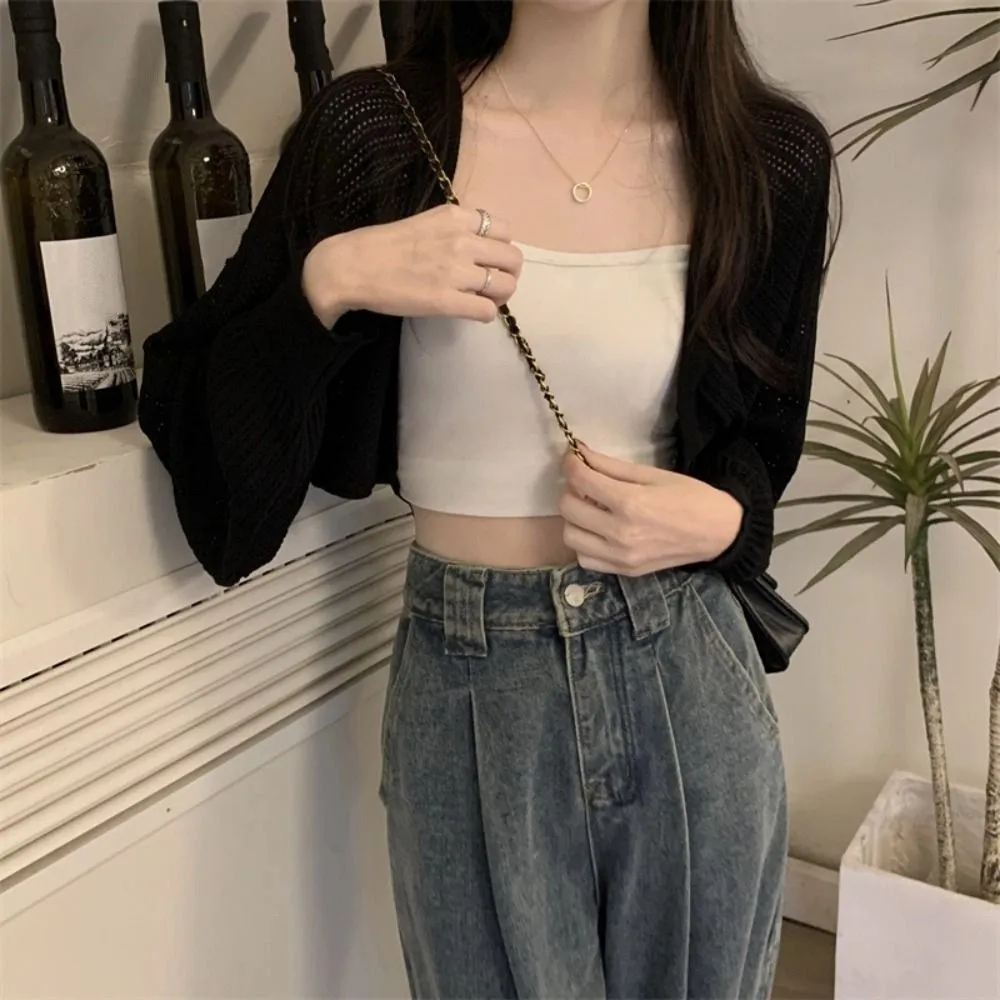 Elegant Hollow Knitted Shawl Thin Long Sleeves Knitted Crochet Top Loose Scarves Knitted Cape Female