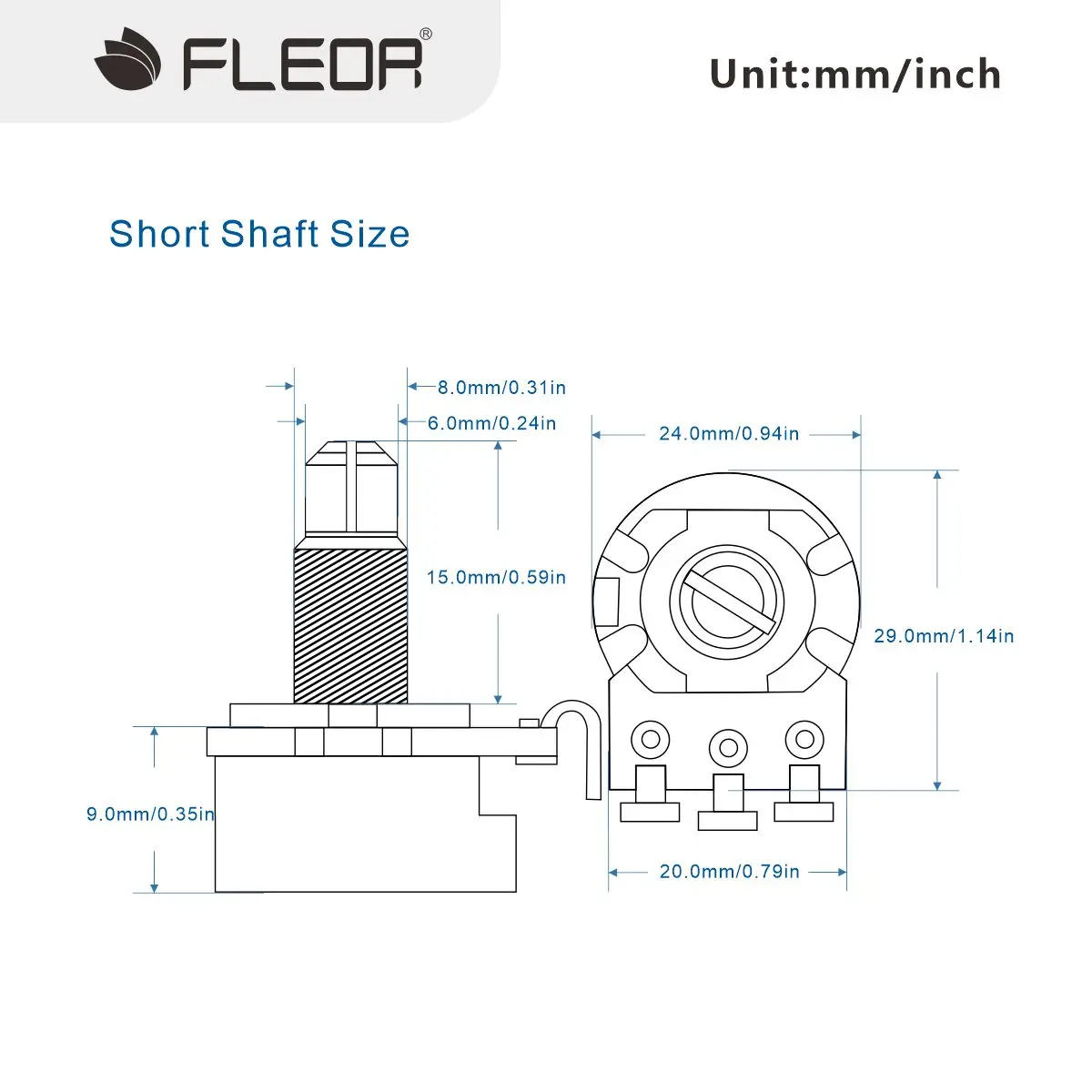 FLEOR 4PCS 250K / 500K Potentiometer Electric Guitar 15mm Short Split Shaft Volume Tone Control Pots Full Size Guitar Parts