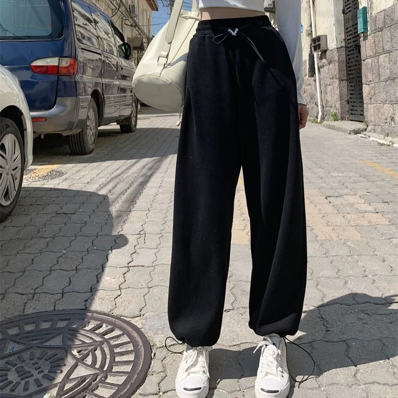 2026 New Grey Loose High Waisted Sweatpants Women Spring Summer Cuffed Straight Casual Trousers
