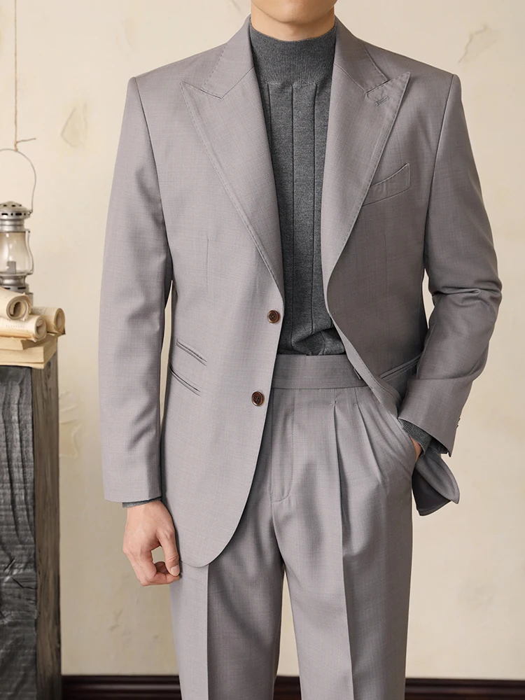 

Мужской повседневный деловой костюм весенний, не требующий глажки, с двойным разрезом, однобортный, неаполитанский стиль, на одной пуговице, приталенный пиджак