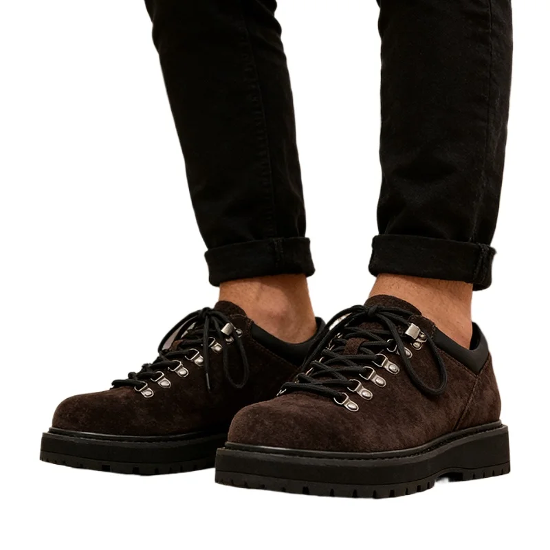 

2026 Fashion Genuine Leather Shoes Mens Derbys Flat Brand Male Footwear Thick Sole Business Shoes Big Size 45 DX785