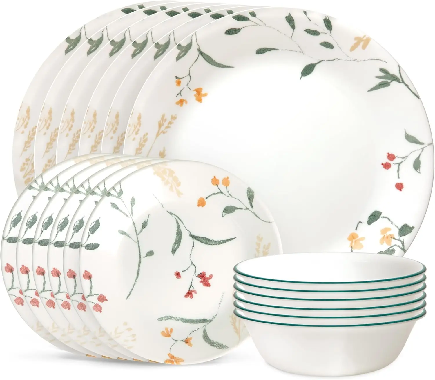 

18-Piece Glass Dinnerware Set for 6, Triple-Layer Chip Resistant Plates & Bowls, Wildflower Design