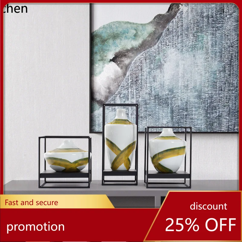 

ZML Iron Art Vase Ornament Ceramic Feel Tea Room Living Study Room Model Room Hotel Soft Decoration