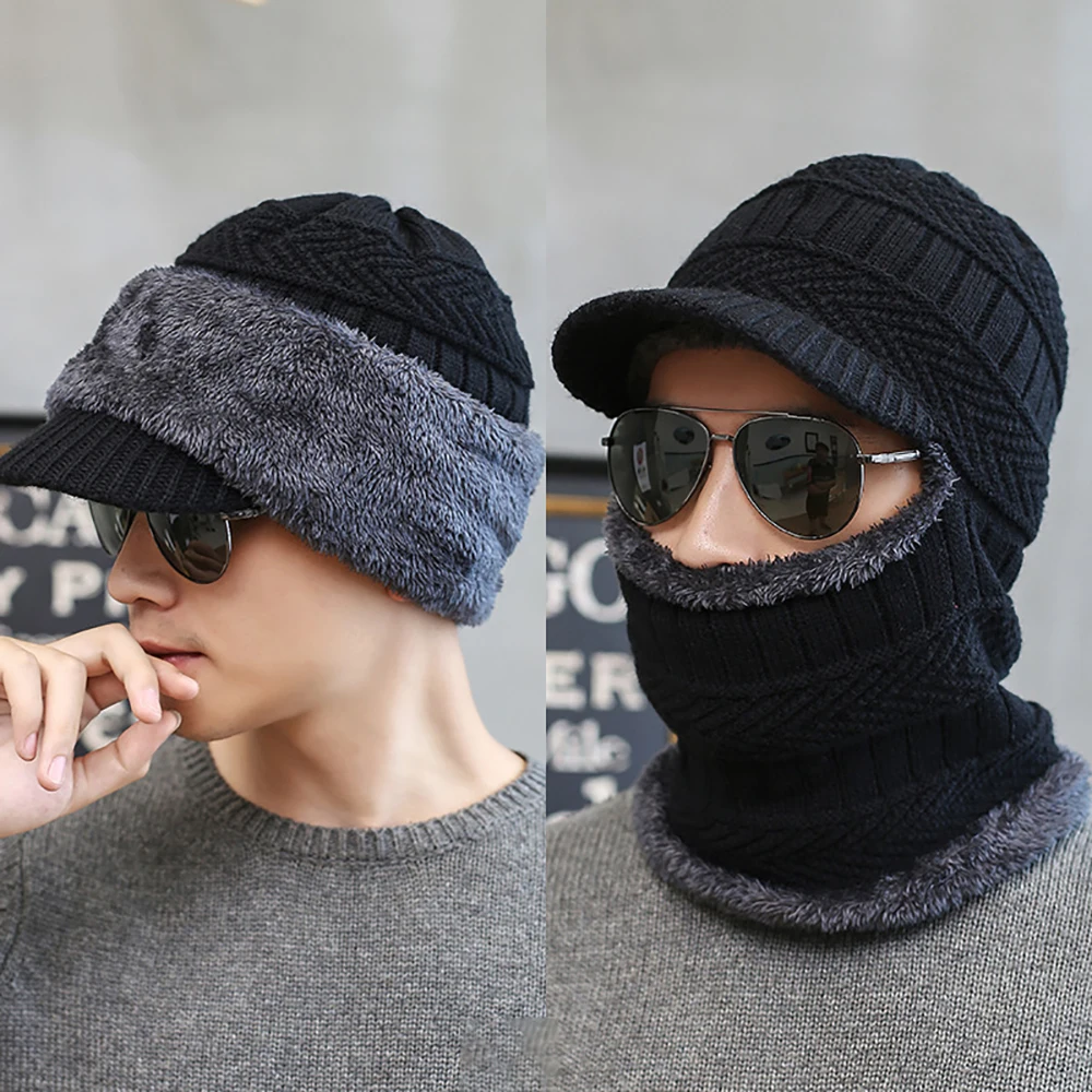 

1pcs Knitted Hooded Caps Winter Balaclava Hats Women Korean Style Outdoor Warmer Hats One-piece Neck Collar Beanies Caps