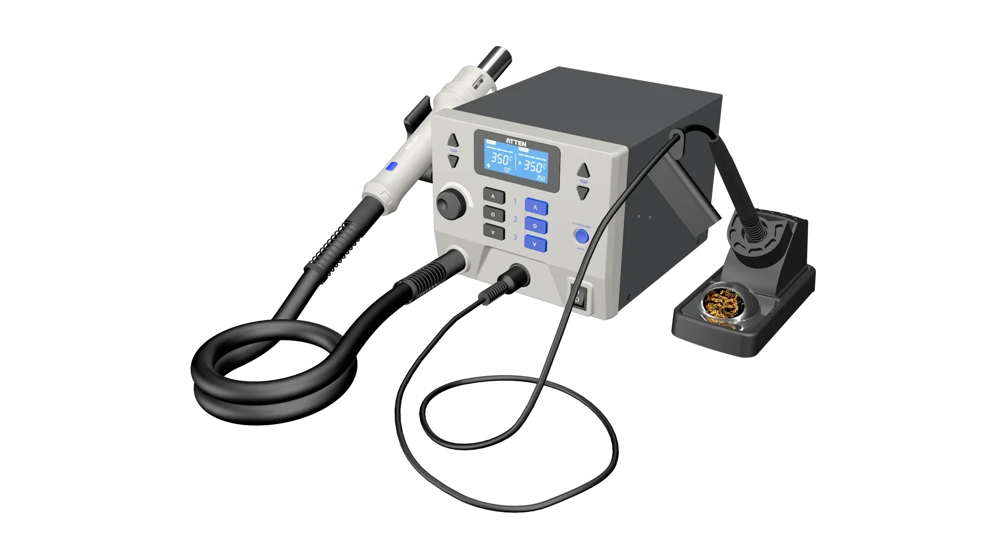 เครื่องบัดกรี TLF ATTEN รุ่น ST-862D อัปเดตเป็นรุ่น ST-8602D กำลังไฟ 1300 วัตต์ 2 in 1 สถานีรีเวิร์คแบบดิจิตอล ลมร้อน 90 วัตต์ หัวแร้งบัดกรี 110/