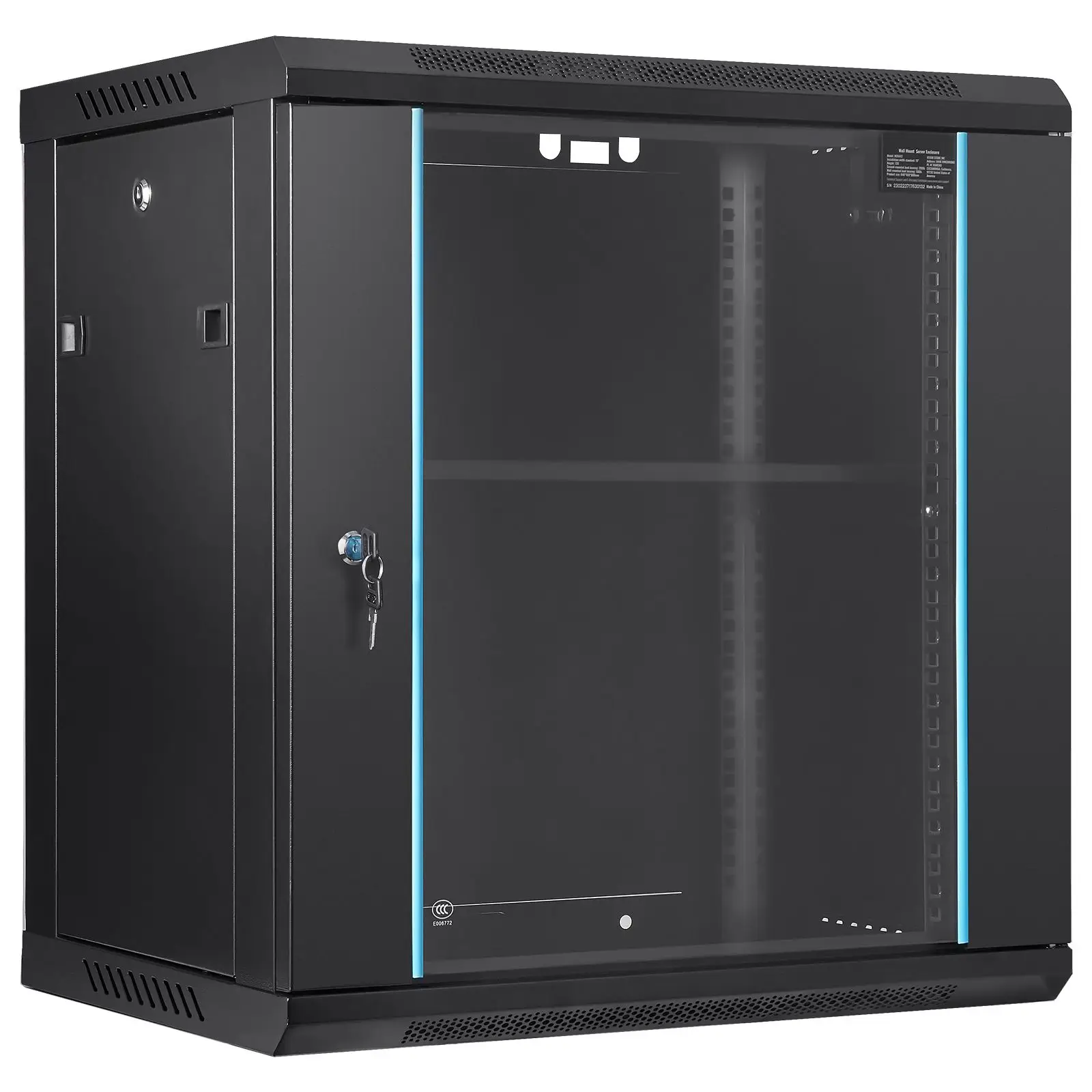 12U Wall-Mounted Server Network Cabinet, 15.5'' Depth, Secure Rack Enclosure, Supports up to 200 lbs, Lockable Glass Door