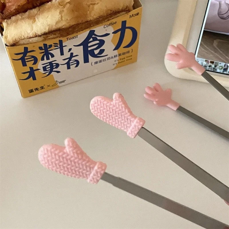 Pink Silicone Mini Tongs Set, heart palm shaped clips for dessert, ice, candy, buffet and party use